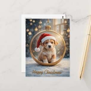 Cute Puppy Ornament Christmas Golden Glow Postcard