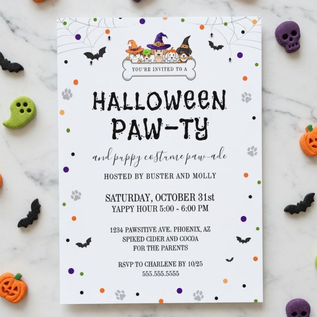 Cute Puppy Parade Halloween Dog Pawty Invitation (cute dog party halloween costume parade for puppy invitations)