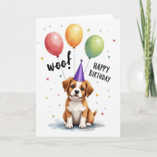 Cute Puppy Party Hat Birthday Card