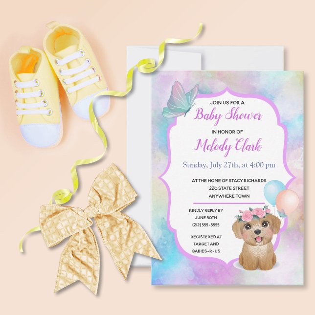 Cute Puppy Pastel Watercolor Baby Shower Invite (Creator Uploaded)