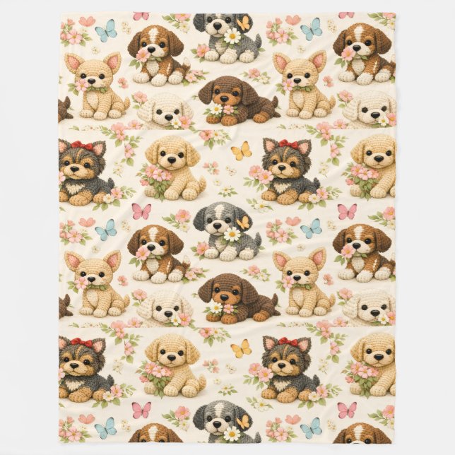 Cute Puppy pattern floral Butterfly  Fleece Blanket (Front)