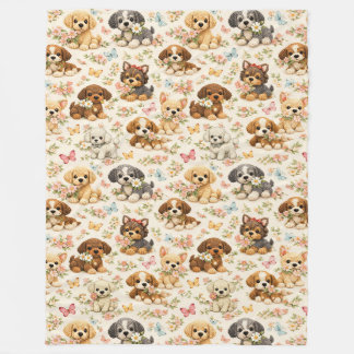 Cute Puppy pattern floral Butterfly Fleece Blanket