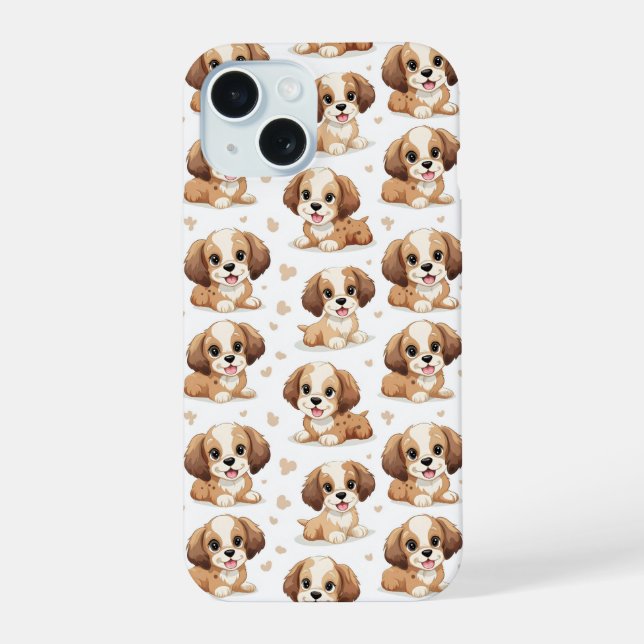 Cute Puppy Pattern iPhone 15 Case (Back)