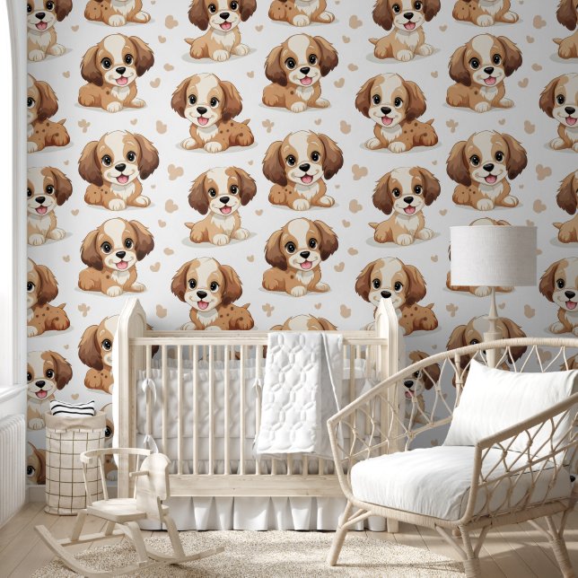 Cute Puppy Pattern Wallpaper (Kids)