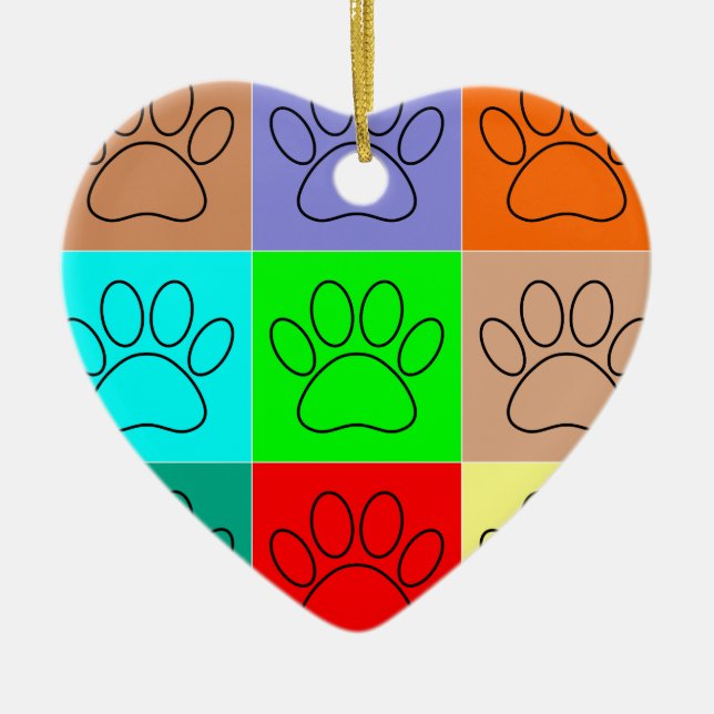 Cute Puppy Paws In Squares Ceramic Tree Decoration (Front)