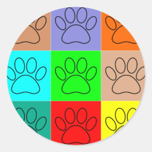 Cute Puppy Paws In Squares Classic Round Sticker