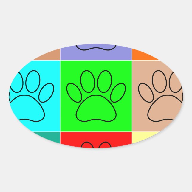 Cute Puppy Paws In Squares Oval Sticker (Front)