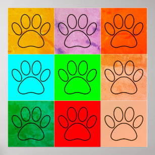 Cute Puppy Paws In Squares Poster