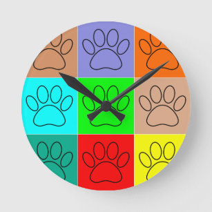 Cute Puppy Paws In Squares Round Clock