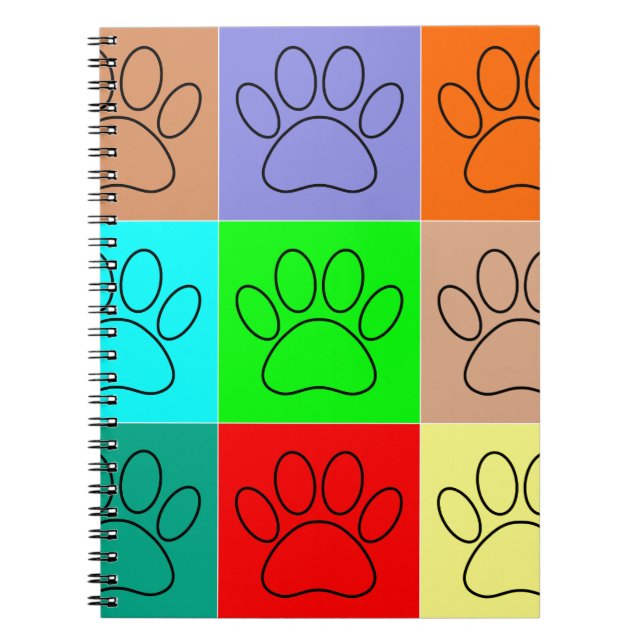Cute Puppy Paws In Squares Spiral Notebook (Front)