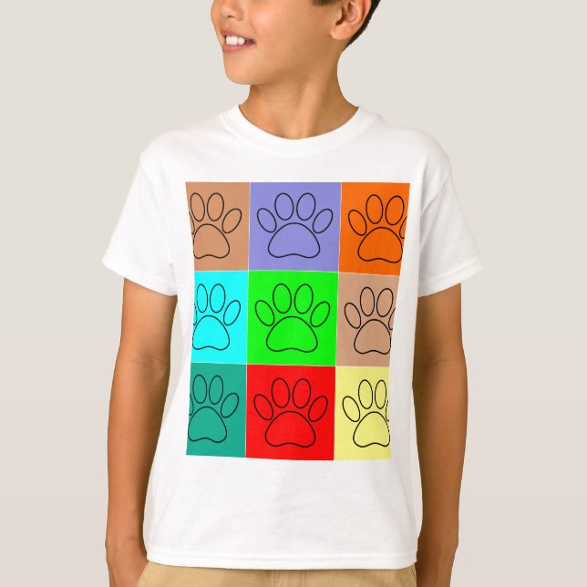 Cute Puppy Paws In Squares T-Shirt (Front)