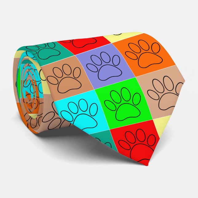 Cute Puppy Paws In Squares Tie (Rolled)