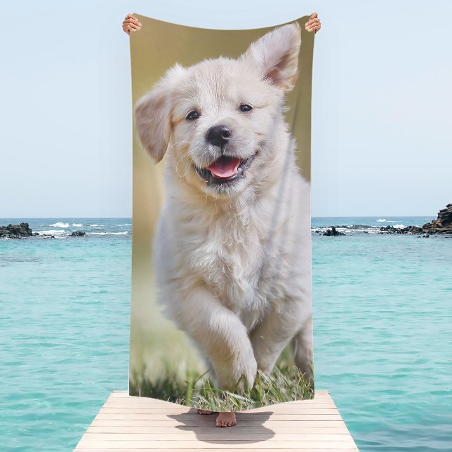 Cute Puppy Personalised Photo Dog Beach Towel (Creator Uploaded)