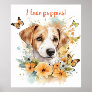 Cute Puppy Personalised Watercolor Poster