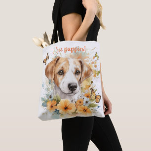 Cute Puppy Personalised Watercolor Tote Bag