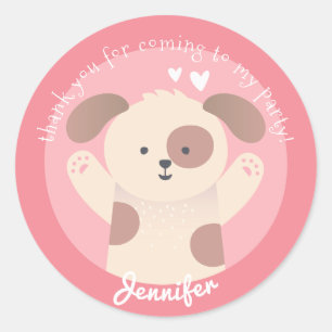 Cute Puppy - Personalized Kids Birthday Thank You Classic Round Sticker