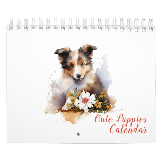 Cute Puppy Pets Watercolor Flower Calendar (Cover)