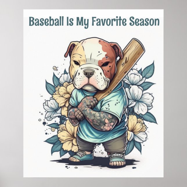 Cute Puppy Playing Baseball Poster (Front)
