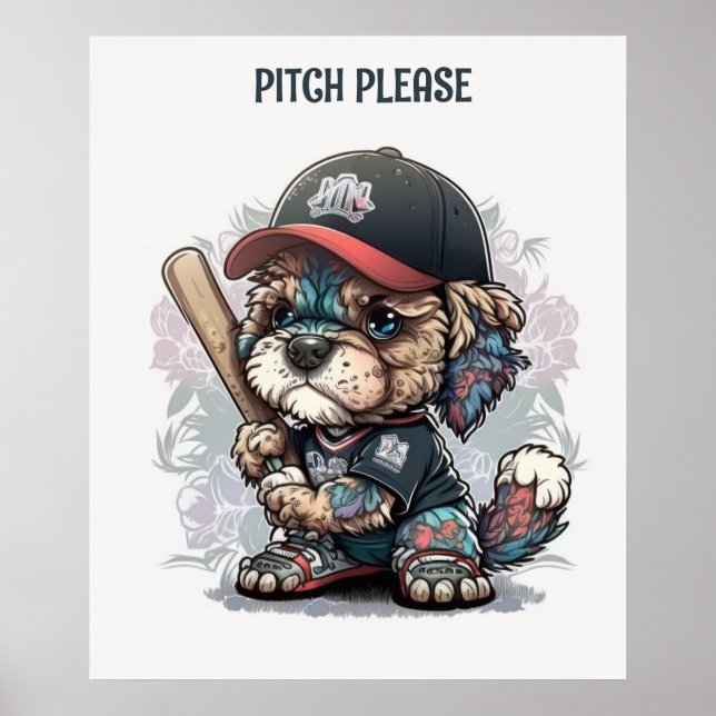 Cute Puppy Playing Baseball Poster (Front)