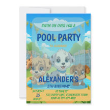 Cute Puppy Pool Party Personalised Birthday