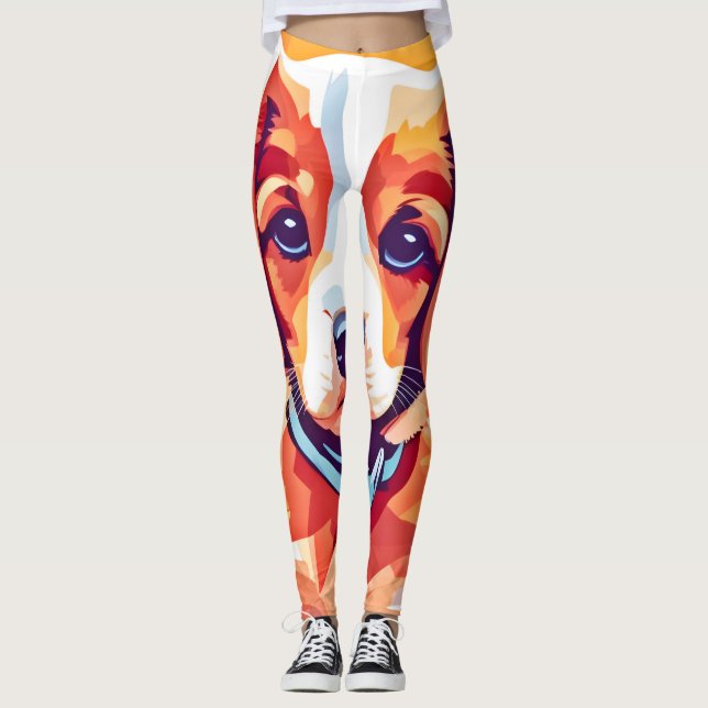 Cute Puppy Pop Art Leggings (Front)