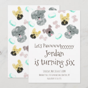 Cute Puppy Pup Dog Pawtyyy Birthday Party  Invitation