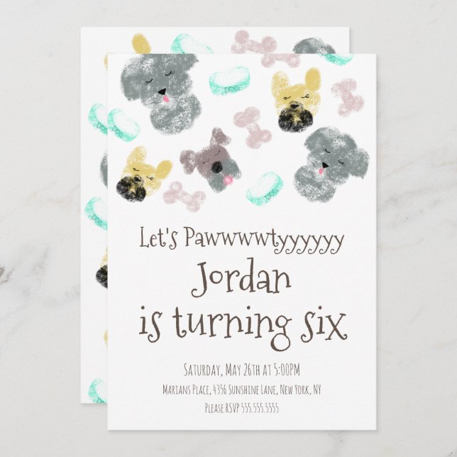 Cute Puppy Pup Dog Pawtyyy Birthday Party  Invitation (Front/Back)