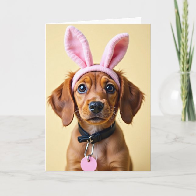 Cute Puppy Rabbit Ears Photo Card (Front)