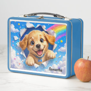 Cute Puppy Rainbow  Dog Breaking Through  Metal Lunch Box