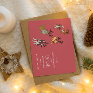 Cute Puppy Reindeer Baby’s First Christmas Holiday Card