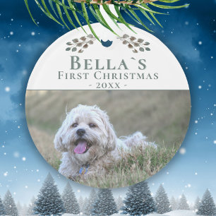 Cute Puppy`s First Christmas Dog Pet Photo Ornament