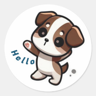 Cute puppy saying hello classic round sticker