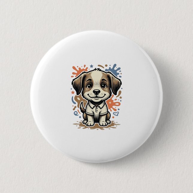 Cute Puppy Splash Engraving Vector Design_1 6 Cm Round Badge (Front)