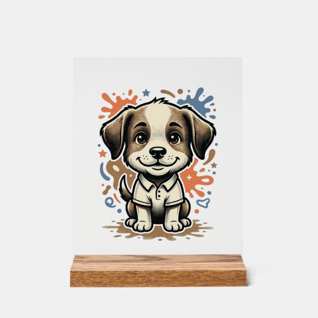 Cute Puppy Splash Engraving Vector Design_1 Acrylic Sign (Front)