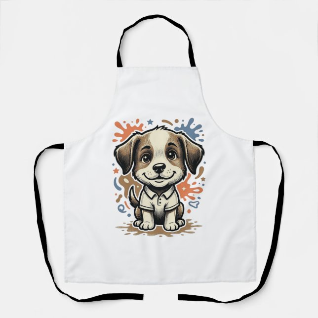 Cute Puppy Splash Engraving Vector Design_1 Apron (Front)