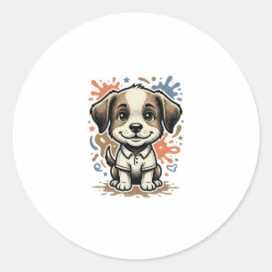 Cute Puppy Splash Engraving Vector Design_1 Classic Round Sticker
