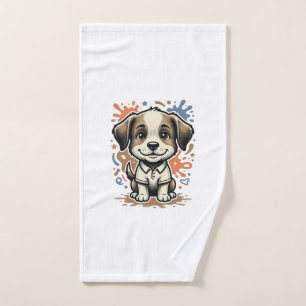 Cute Puppy Splash Engraving Vector Design_1 Hand Towel