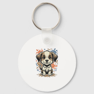 Cute Puppy Splash Engraving Vector Design_1 Key Ring