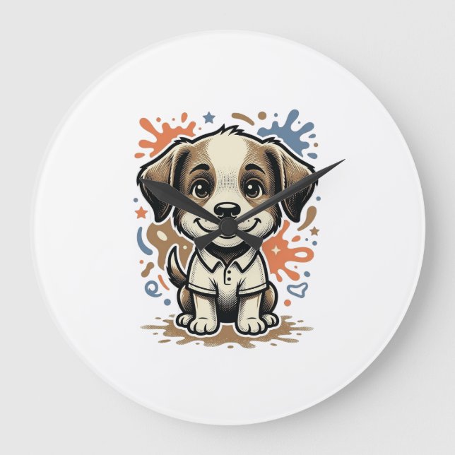 Cute Puppy Splash Engraving Vector Design_1 Large Clock (Front)