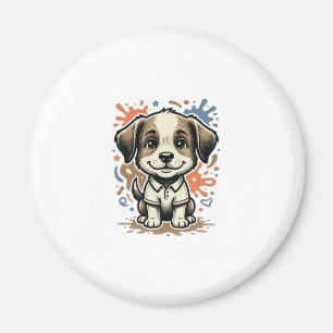 Cute Puppy Splash Engraving Vector Design_1 Magnet
