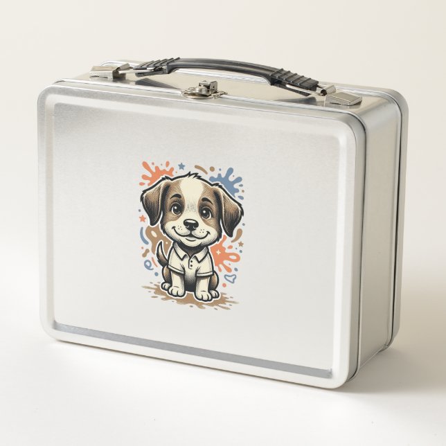 Cute Puppy Splash Engraving Vector Design_1 Metal Lunch Box (Front)