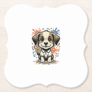 Cute Puppy Splash Engraving Vector Design_1 Paper Coaster