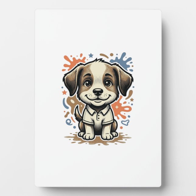 Cute Puppy Splash Engraving Vector Design_1 Plaque (Front)
