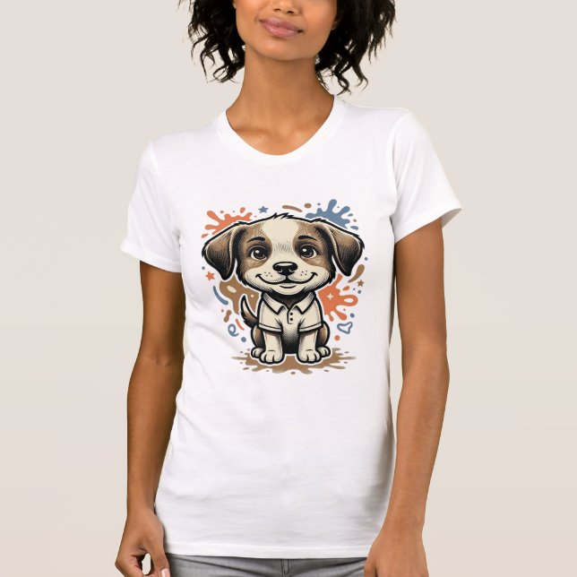 Cute Puppy Splash Engraving Vector Design_1 T-Shirt (Front)
