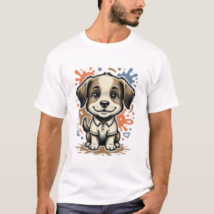 Cute Puppy Splash Engraving Vector Design_1 T-Shirt