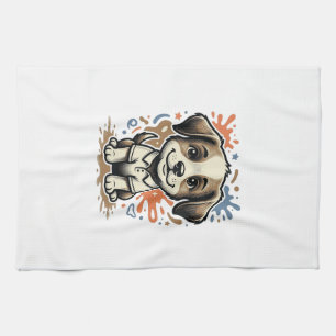 Cute Puppy Splash Engraving Vector Design_1 Tea Towel