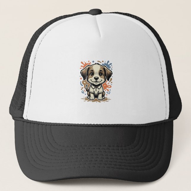 Cute Puppy Splash Engraving Vector Design_1 Trucker Hat (Front)