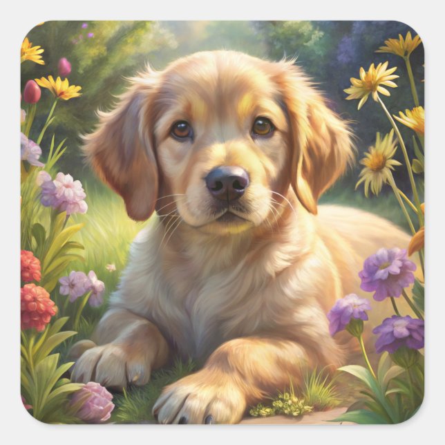 Cute Puppy Square Sticker (Front)