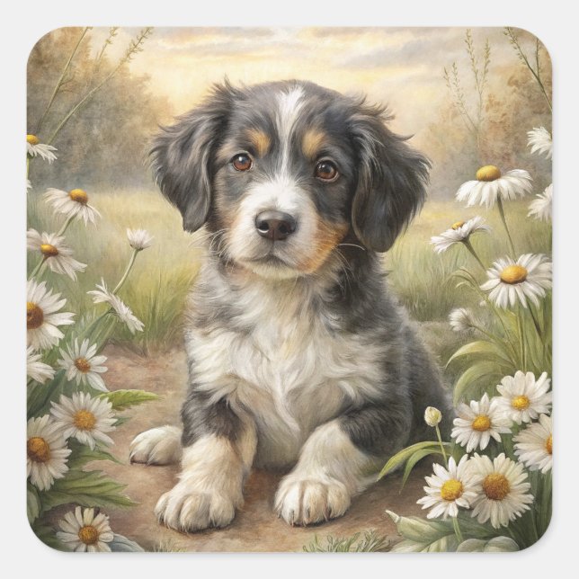 Cute Puppy Square Sticker (Front)