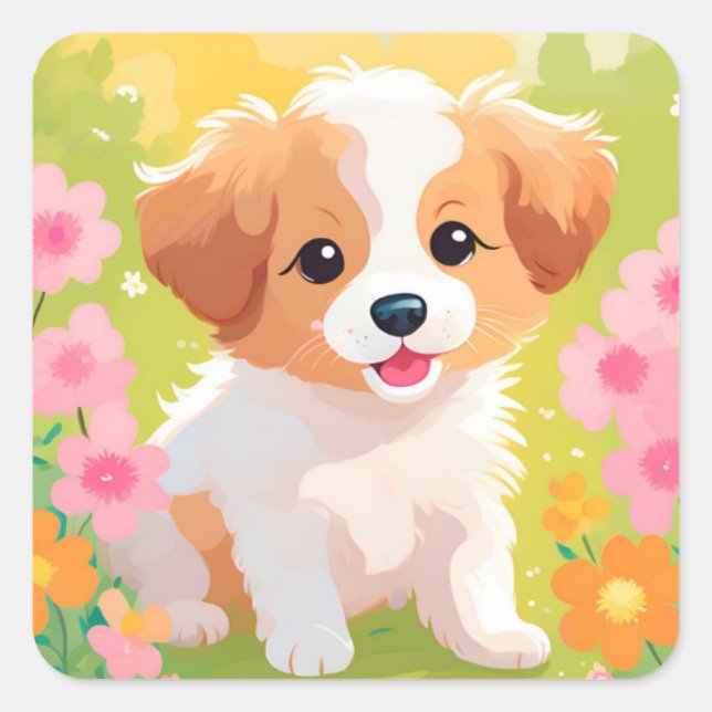 Cute Puppy Square Sticker (Front)